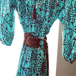 3-4’ leather strips belt, hoop close front, total hippie style, real leather